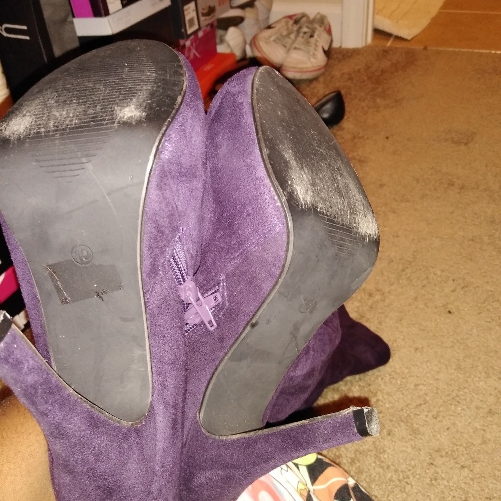 Thigh high purple boots